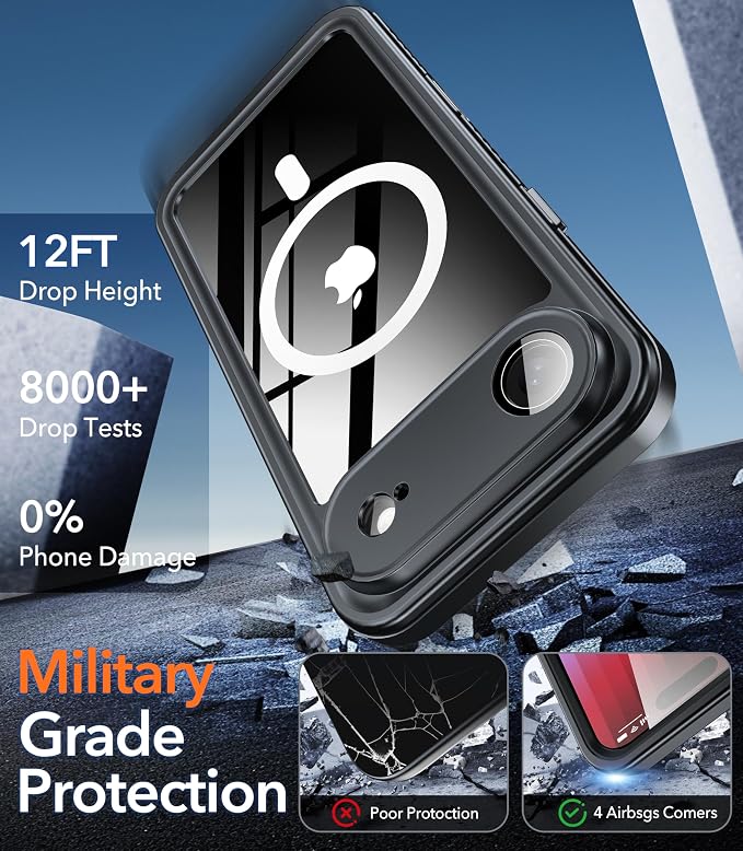 Oterkin Waterproof Case for iPhone Air Case Compatible with MagSafe, Full Body Rugged iPhone 17 Air Phone Case with Built-in HD Screen & Lens Protector [15FT Military] iPhone 17Air Case (Blue)