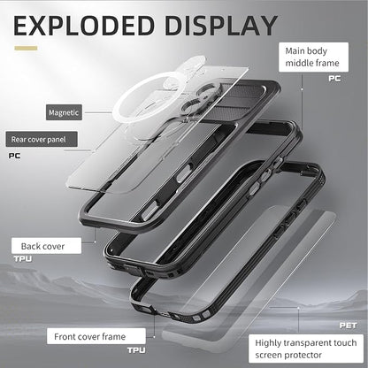 Omio Designed for iPhone 16 Waterproof Case Compatible with MagSafe, Magnetic Waterproof Full Body IP68 Underwater Case Built-in Screen Protector Military Grade Shockproof Case for Men Women Black