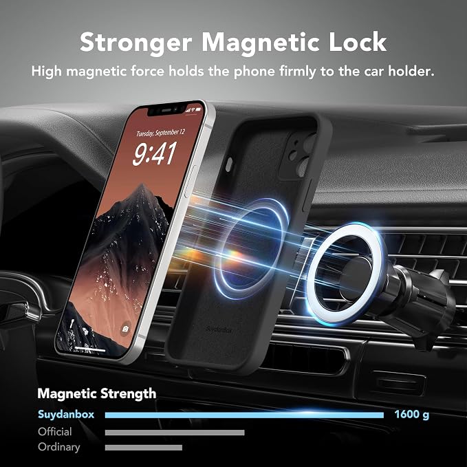 Magnetic for iPhone 12 Case, Compatible with MagSafe, [Full Camera Protection][Screen Protector] Silicone Shockproof Protective Phone Case for iPhone 12 6.1", Black