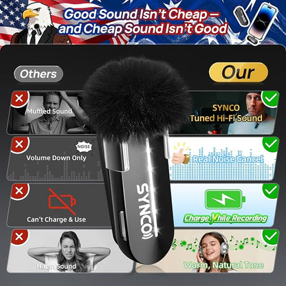 SYNCO Wireless Microphone for iPhone 15/16/17 & Android, 48kHz/24-bit, HiFi Sound Quality, P1XT Mini Microphone for Tiktok, YouTube, Streaming, Vlog Video Recording, USB-C Devices