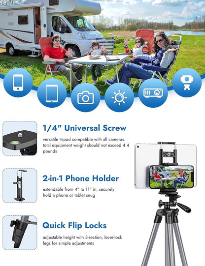 JOILCAN 67" Tripods Camera Tripod, Phone Tablet Tripod for Video Recording Vlog Photo with Remote Carry Bag, Aluminum Lightweight Travel Tripods
