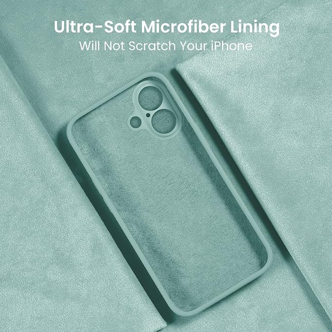 FireNova Designed for iPhone 16 Plus Case, Silicone Upgraded [Camera Protection] Case with [2 Screen Protectors], Soft Anti-Scratch Microfiber Lining Inside, 6.7 inch, Mint Green