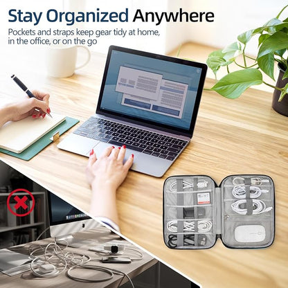 Cord Organizer Travel Case, Cable Organizer Bag for Chargers, USB Cables, Power Bank & Electronics Accessories, Portable Tech Organizer Pouch with Mesh Pockets, Water Resistant Travel Gear Bag