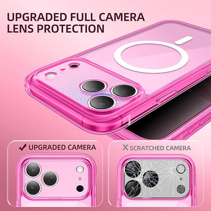 BERFY for iPhone 17 Pro Max Case, Compatible with MagSafe, Built-in Privacy Screen Protector, Camera Protection, Shockproof Full Body Phone Case 6.9", Clear Bright Pink