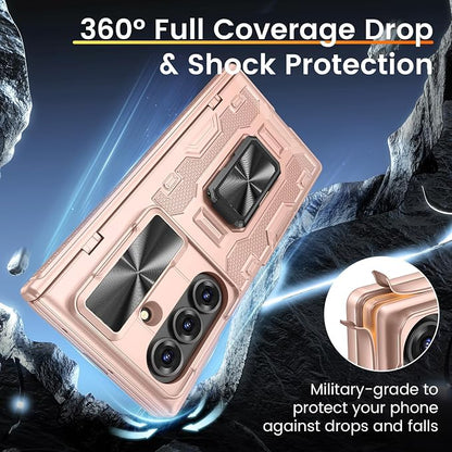 VEGO for Galaxy Z Fold 7 Case with Stand,Built-in Privacy Screen Protector | Slide Camera Cover & Hinge Protection Military Grade Shockproof Rugged Full Body Anti-Drop Case for Z Fold 7 2025-Rose Gold