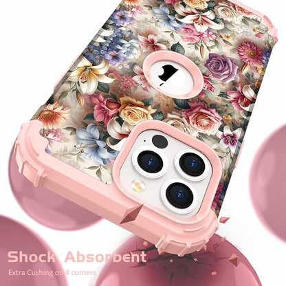 Hocase for iPhone 13 Pro Max Case, Heavy Duty Shockproof Protection Soft Silicone Rubber Bumper+Hard Plastic Hybrid Protective Case for iPhone 13 Pro Max (6.7") 2021 - Joyful Flowers