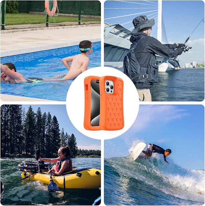SPIDERCASE Floating Phone Case for iPhone 15/15 Pro/14/14 Pro/13/13 Pro/12/12 Pro [20FT Military Dropproof] with Waterproof Dry Bags and Lanyard EVA Foam iPhone Floating Case 6.1”, Orange