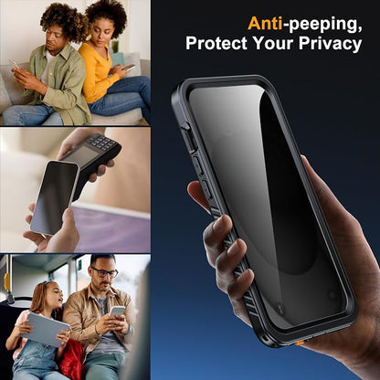 for iPhone 15 Case Waterproof - Built-in Privacy Screen Protector & HD Screen Protector [IP68 Underwater] Shockproof Dustproof Full Body Protection iPhone 15 Phone Case Black