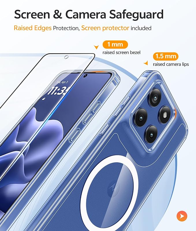 FNTCASE for Motorola Edge 2026 Case, Fit for Magsafe, Screen Protector | Anti Yellowing Magnetic Back, 14FT Military Grade Drop Protection, Shockproof Protective Phone Cover, Transparent