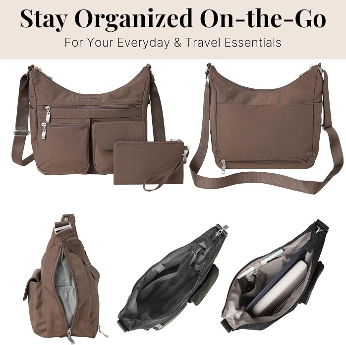 Baggallini womens Everywhere Bagg Crossbody Women 11x9 Lightweight Nylon Hobo Water-resistant Travel Bag W/Rfid