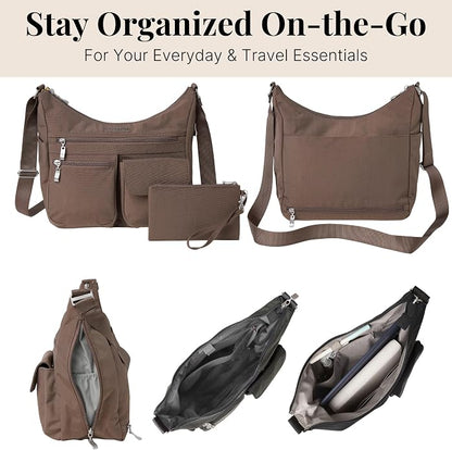 Baggallini womens Everywhere Bagg Crossbody Women 11x9 Lightweight Nylon Hobo Water-resistant Travel Bag W/Rfid