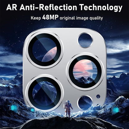 UniqueMe for iPhone 13 Pro/iPhone 13 Pro Max Camera Lens Protector, [Strong Drop Protection] [Not Easy to Fall-off] Metal Ring Tempered Glass Rear Camera Screen Cover - Silver