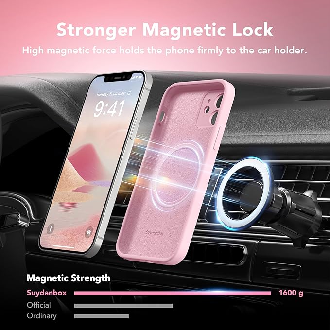Magnetic for iPhone 12 Case, Compatible with MagSafe, [Full Camera Protection][Screen Protector] Silicone Shockproof Protective Phone Case for iPhone 12 6.1", Chalk Pink