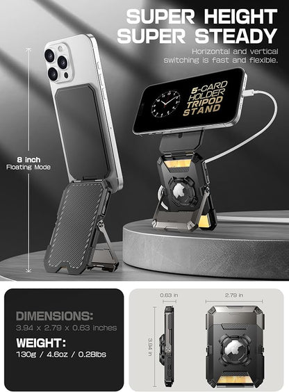 SUPCASE for MagSafe Wallet with AirTag Holder, Magnetic Airtag Wallet for Men, [Hold 5 Cards] [Adjustable Stand] [RFID Blocking] Phone Card Holder Tripod for iPhone 17/16/15/14/13/12 Series, Dark