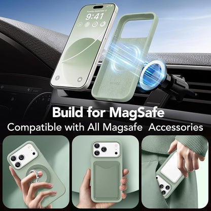 GONEZ Magnetic for iPhone 17 Pro Max Case, Compatible with MagSafe, [Screen Protector + Camera Lens Protector], Liquid Silicone Anti-Scratch Shockproof Protective Phone Case 6.9 inch, Light Green