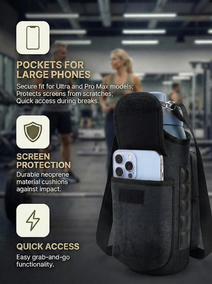 Magnetic Gym Tote Bag Holder for 18-40 oz Water Bottle,Neoprene Pouch with Phone Pocket,Men Women Workout Accessories