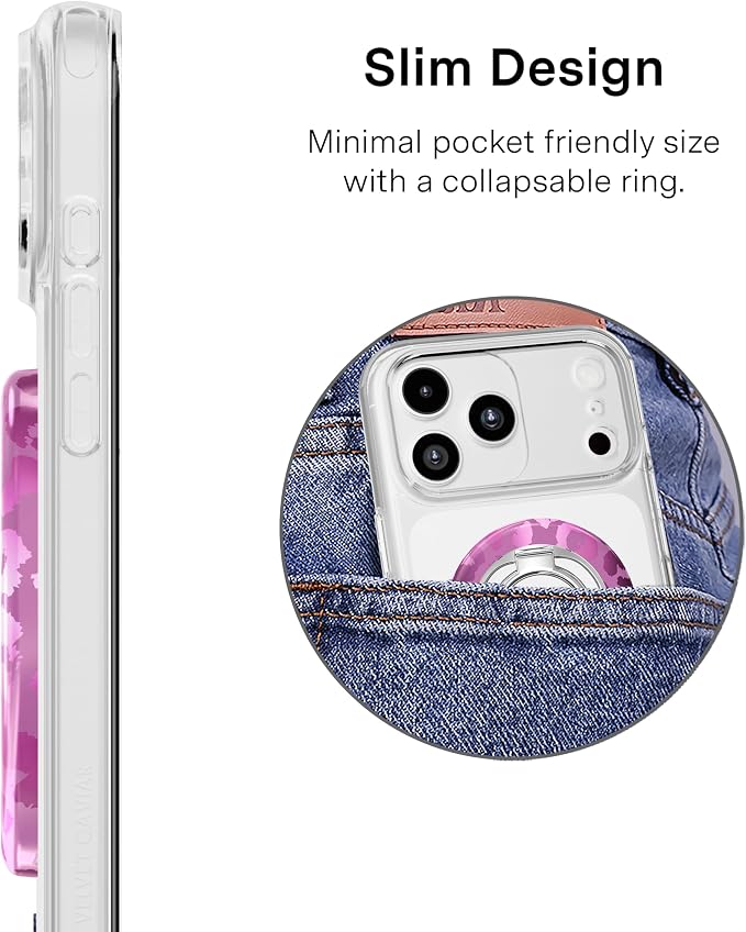 VELVET CAVIAR Compatible with MagSafe Phone Grip 2.0 | Cute Magnetic Ring Holder | Finger Loop Kickstand | Pop On Accessory for iPhone 17, 16, 15, 14, 13, 12 | Amethyst Leopard