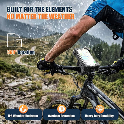 Phone Holder Bike Mount with Detachable Power Bank 5000 mAh– Fast Magnetic Wireless Charging for Strollers, Motorcycles, Gym Equipment, and More – Stable, Secure Design, Water-Resistant