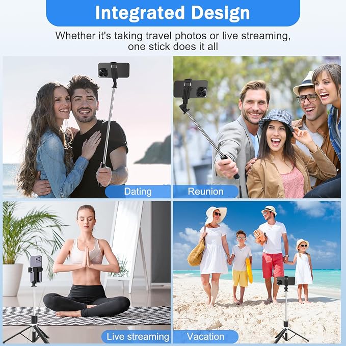 Selfie Stick Tripod with Fill Light, Phone Selfie Stick,Durable Stainless Steel Design,Bluetooth Remote Control,and Stable Three-Legged Support for Live Broadcasts,Video Shooting (Black)