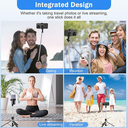 Selfie Stick Tripod with Fill Light, Phone Selfie Stick,Durable Stainless Steel Design,Bluetooth Remote Control,and Stable Three-Legged Support for Live Broadcasts,Video Shooting (Black)