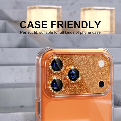 Choiche Compatible for iPhone 17 Pro Camera Lens Protector, Bling Camera Cover with 9H Tempered Glass Lens Screen Protector Metal Ring Decoration Accessories 6.3-inch (Glitter-Orange)