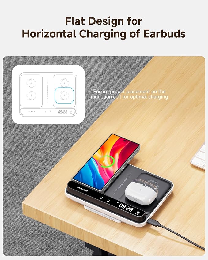Fast Wireless Charging Station for Google 9 Pro Fold/Pixel Fold/8 Pro/8a/7 & Samsung Galaxy Z Fold 6/5/4/3, Foldable Phone Charger Stand, 504F