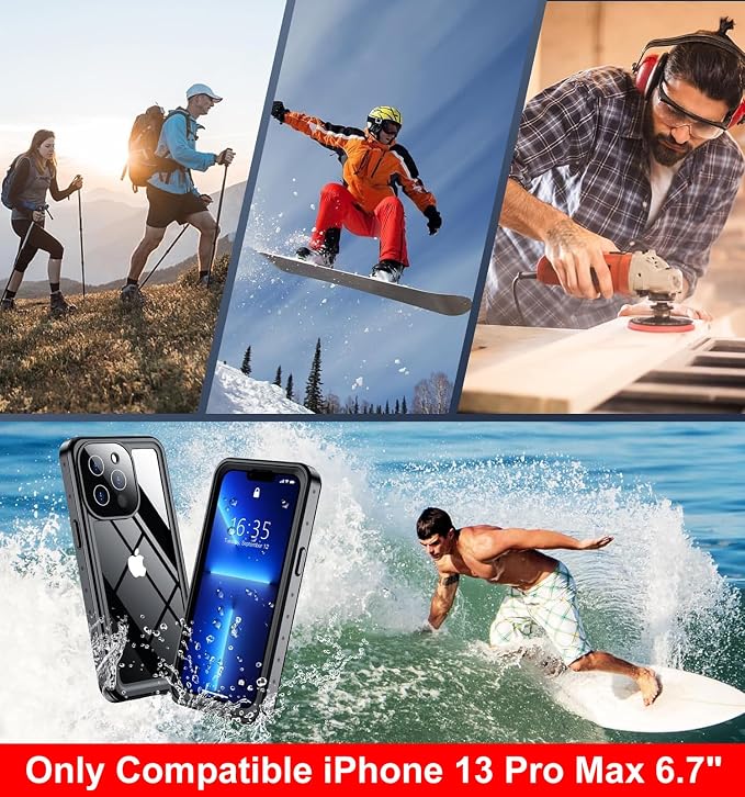 SPIDERCASE Only Designed for iPhone 13 Pro Max Case Waterproof, Built-in Lens & Screen Protector, Full Heavy Duty Protection, 12FT Military Shockproof, Dustproof, Anti-Scratched Phone Case,Black