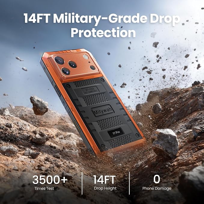 Mitywah Waterproof Case for iPhone 17 Pro, Rugged Metal Case with Built-in Screen Protector, Heavy Duty Full Body Shockproof Protective Cover 6.3 inch, Orange