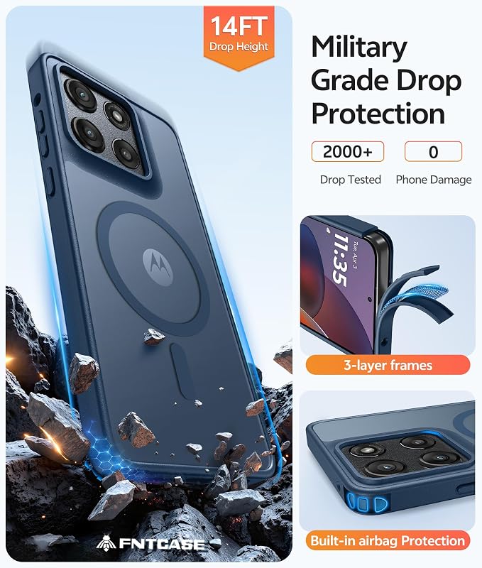 FNTCASE for Moto G Stylus 5G 2026 Case: Motorola G Stylus 2025 Case Magnetic Translucent Matte Shockproof Slim Phone Cover - Military Grade Drop Proof Anti-Fingerprint Protective Case (6.7 inch/Blue)