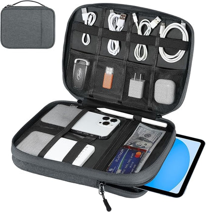 Dadanism Electronics Travel Organizer Case, Double Layers Cord Organizer | Travel All-in-One Storage Bag for Cable, Cord, iPad, Chargers, fits 9-11'' Tablets, Portable Tech Accessories Bag, Space Gray