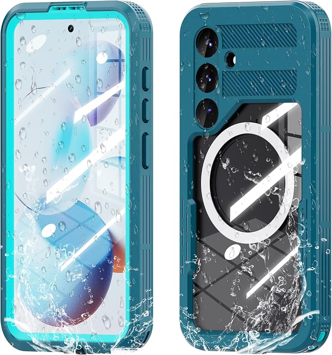 Omio Designed for Galaxy S25 Waterproof Case Compatible with MagSafe, Magnetic Waterproof Full Body IP68 Underwater Case Built-in Screen Protector Military Grade Shockproof Case for Men Women Teal
