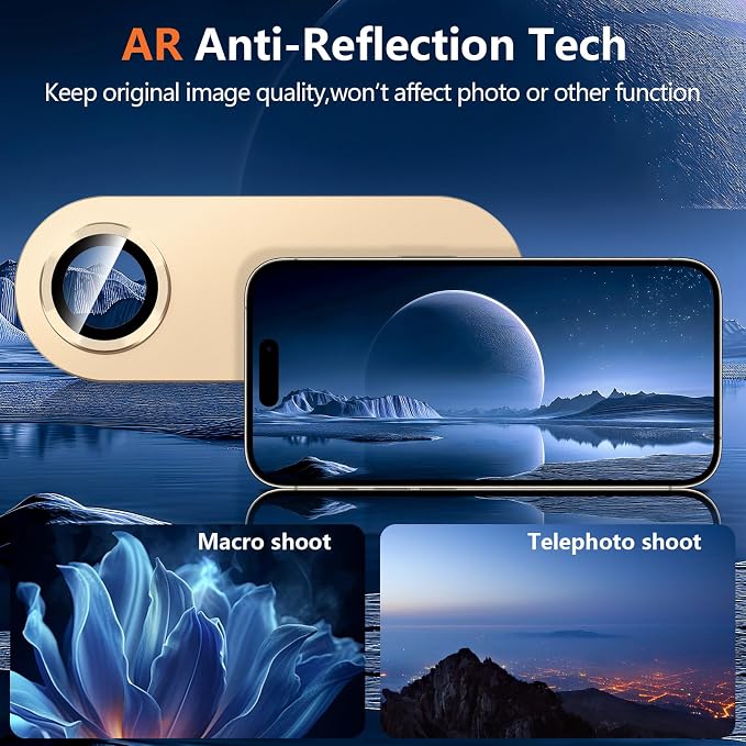 for iPhone 17 Air Camera Lens Protector, [Military Grade Shatterproof] [Strong Adsorption] [Case Friendly] Full Coverage Metal Aluminum Alloy 9H Tempered Glass Camera Screen Cover, Gold