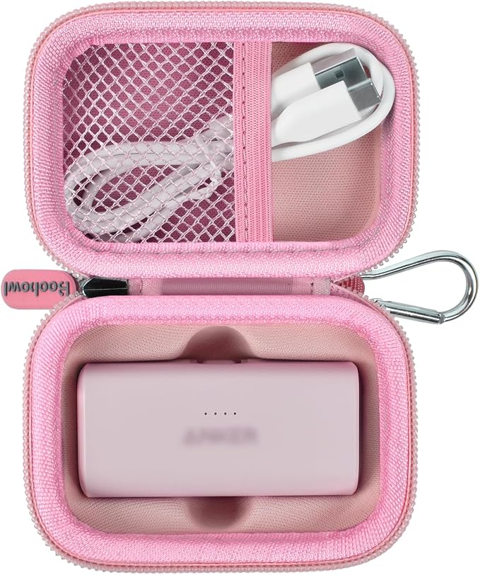 Boobowl Case Compatible with Anker Nano Portable Charger Power Bank, 5,000 Mah, with Built-in Lightning Connector, Charging Battery Pack Storage Holder for amelema/for LanLuk/for Feob (Box Only)-Pink