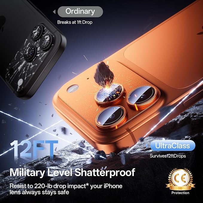 Camera Lens Protector for iPhone 17 Pro Max-Single Piece,Ultra Thin Aluminum Alloy Frame,9H Dual-Strength Glass with 99% AR Light Transmittance,Case Friendly, Orange