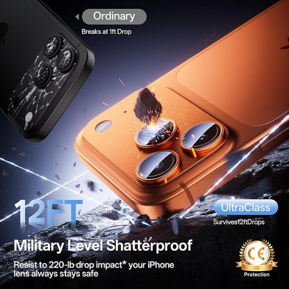 Camera Lens Protector for iPhone 17 Pro Max-Single Piece,Ultra Thin Aluminum Alloy Frame,9H Dual-Strength Glass with 99% AR Light Transmittance,Case Friendly, Orange