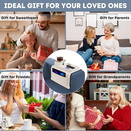 Couch Cup Holder with Tray & Dual-Sided Storage Pocket, Large Silicone Sofa Armrest Tray, Non-Slip & Spill-Resistant Couch Drink Holder Caddy, Multifunctional Couch Arm Organizer