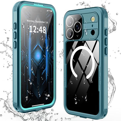 GOLDJU 2025 New Magnetic for iPhone 17 Pro Max Case-Waterproof, Built-in Screen & Camera Protector-IP68 Underwater Full Body 16FT Military Dropproof Shockproof Case for 17 Pro Max 6.9'' Blue