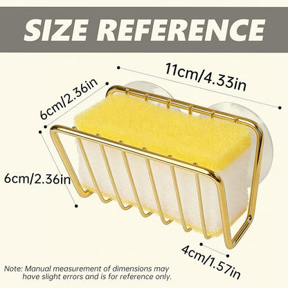 Kitchen Sink Suction Holder for Sponges,Soap,sink strainer, sink stopper.Food Graded Stainless Steel,No Drilling,Wall Mounted Soap Holder Soap Tray Bar Holder for Bathroom & Kitchen,Gold.