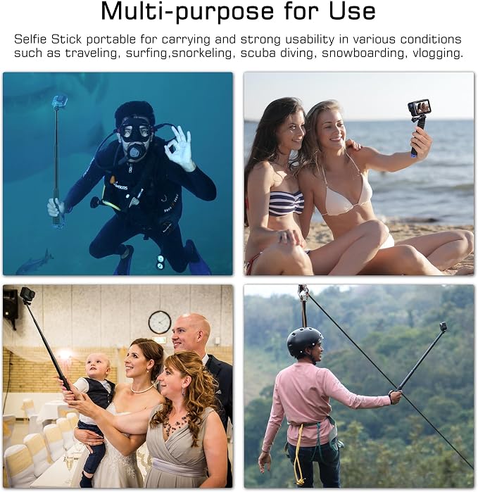 GEPULY 7''-23''Waterproof Pole Selfie Stick Pocket Size Underwater Handle Grip Monopod Aluminum for GoPro Hero Session Max Insta360 AKASO DJI OSMO Digital Cameras