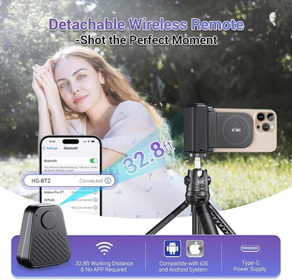KIWIFOTOS Magnetic Phone Camera Grip for iPhone 17 Magsafe Handle with Bluetooth Remote & Tripod Mount Adapter for iPhone 16 15 Pro Max Samsung Smartphone Vlog Video Shooting