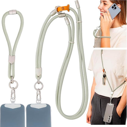 Pulpo 2 in 1 Anti Theft Phone Lanyard and Wrist Strap for iPhone and Android, Adjustable Cell Phone Leash and Universal Tether, Hands Free Strap for Travel Running and Everyday Use, Sage