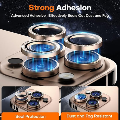 Camera Lens Protector for iPhone 17 Pro Max/17 Pro/16 Pro Max/16 Pro/15 Pro Max/15 Pro/14 Pro Max/14 Pro, Tempered Glass Metal Individual Camera Cover[Anti-drop] Case Friendly-Glitter Desert
