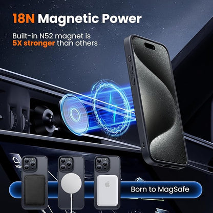 3 in 1 for iPhone 15 Pro Case with MagSafe, Screen Protector*1 Camera Lens Protector*1,Skin Feeling Back Cover Military-Grade Protection for iPhone 15 Pro Phone Case 6.1 inch Matte Black