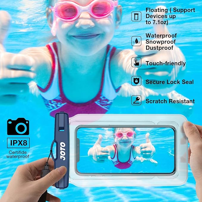 JOTO 2 Pack Floating Waterproof Phone Pouch Up to 7", IPX8 Floatable Underwater Phone Case Cellphone Dry Bag for iPhone 17/Air 16 15 14 13 12 11 Pro Max Xs Max XR X 8 7 Plus SE/Galaxy S24 S23 -Navy