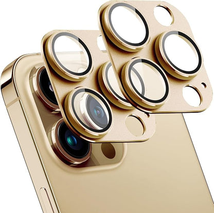 2 Pack Camera Lens Protector for iPhone 14 Pro/14 Pro Max,Metal AR Tempered Glass Rear Camera Screen Cover,Anti-Scratch,Strong Adsorption,Case Friendly, Easy to Install-Gold