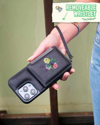 Smartish iPhone 14 Pro Max Crossbody Wallet Case - Dancing Queen [Purse/Clutch with Detachable Strap & Wristlet] Protective Cover with Credit Card Holder - Catch The Bouqet