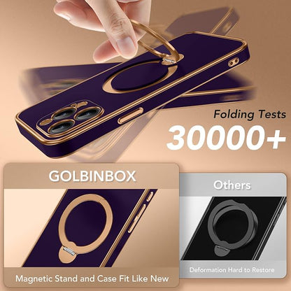 GolbinBox for iPhone 15 Pro Max Case with 360° Spin Magnetic Stand,[Compatible with Magsafe] [Military Protection][Built-in Ring Holder] Shockproof Phone Case for 15 Pro Max, Purple