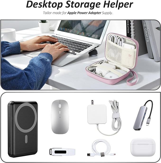 Charger Case for Macbook, Portable Tech Electronic Organizer Bag, Small Travel Storage Pouch for Laptop Accessories, MacBook Power Adapter, Charging Cords, USB Drives (Light Purple, L)
