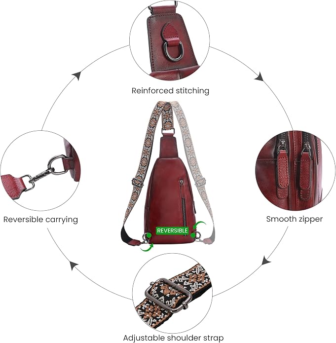 HESHE Leather Sling Bag for Women Crossbody Bags with Multi-Pocket Stylish Fanny Packs for Travel Chest Bag