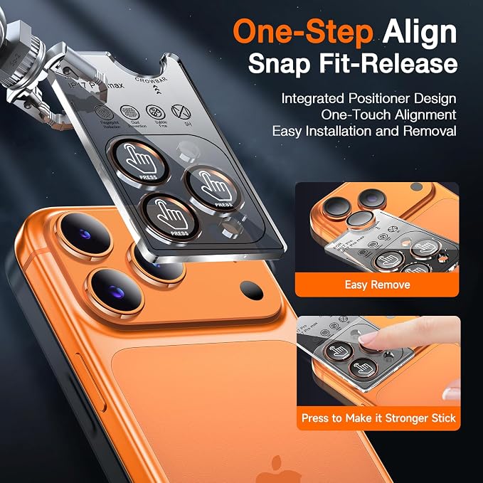 LK for iPhone 17 Pro/17 Pro Max Camera Lens Protector [Top 9H+ Military Grade Shatterproof] One-Click Installation, Ultra-Tough HD, Individual Lens Protectors Scratch-resistant, Cosmic Orange
